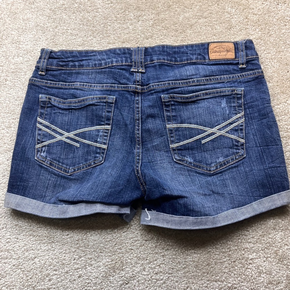 Aeropostale Womens Boyfriend Denim Shorts Dark Wash Cuffed Size 10 Stretch Blue - Picture 7 of 9
